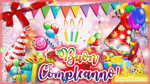 Immagine Gif Buon Compleanno con la torta  le candele e scritta